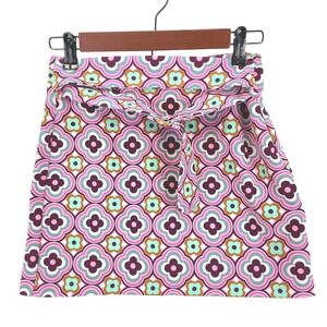 Zara Women's M Retro 70s Geometric Floral Mini Skirt Pink Psychedelic Tie Belt